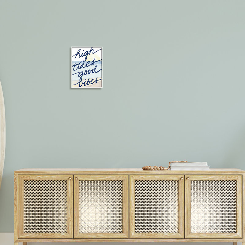 High Tides Good Vibes, H 11 po x l 11 po x P 1,5 po, Giclée encadrée blanc bord de mer