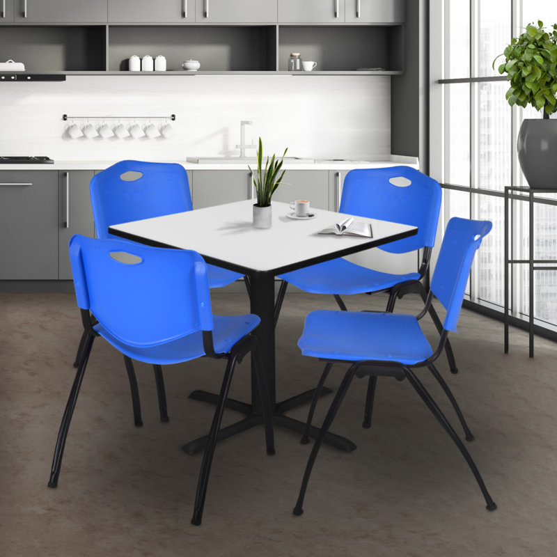 Table de salle à manger Regency Cain, H 29 po x L 30 po x P 30 po, Blanc / Bleu, Blanc