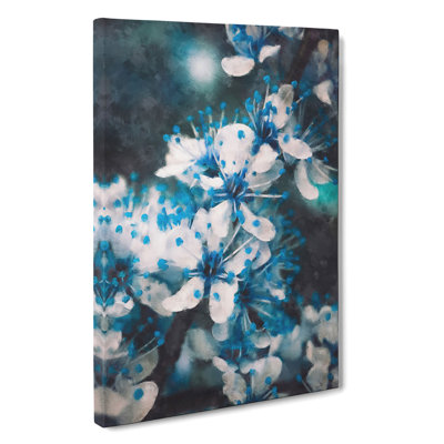 Blue Cherry Tree Flowers - Wrapped Canvas Painting