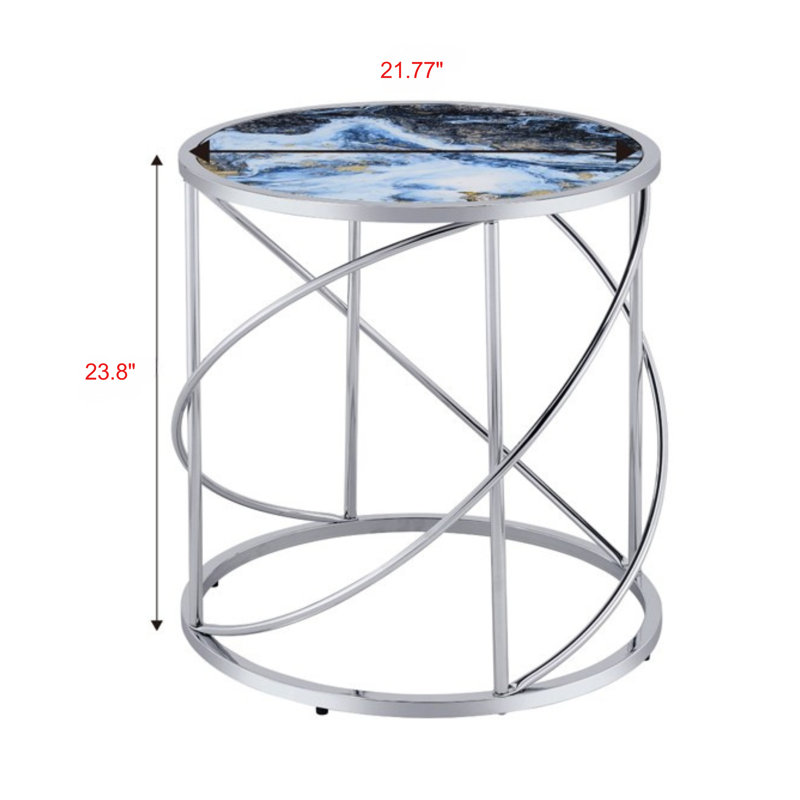 Stylish Parlen Blue Marble End Table – Chrome Finish Base and Durable Composite Wood for Elegant Décor