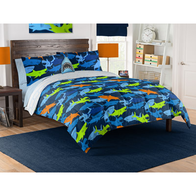 Kids Shark Adventure Full Bed In A Bag Set with Decorative Pillow