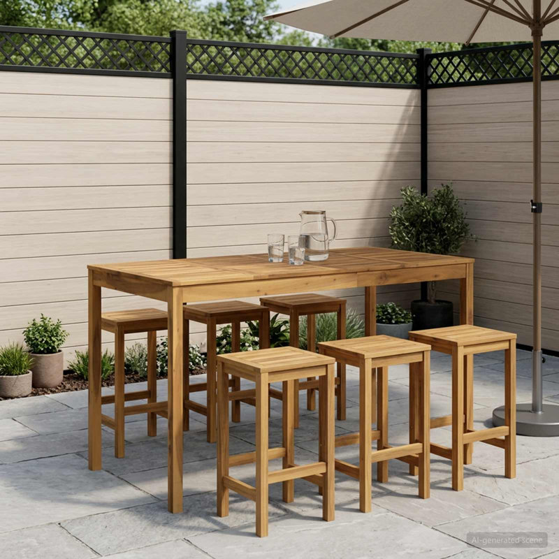 Acacia Solid Wood Outdoor Bar Table, 105cm H x 196cm W x 100cm D, White