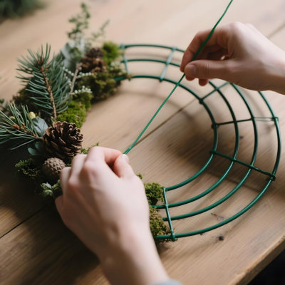 14" Round Metal Wire Wreath Frame (Set of 12) - Green Floral Craft Rings for DIY Holiday, Christmas & Home Decor