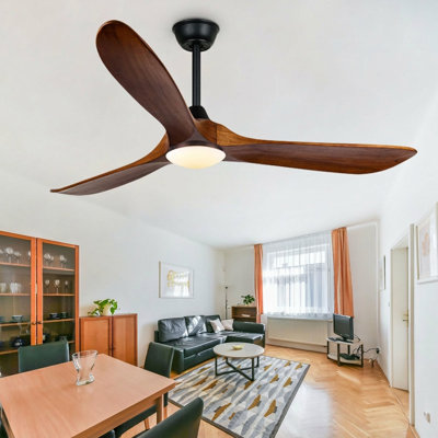 Ventilateur de plafond en bois massif à 3 pales avec lumière et télécommande