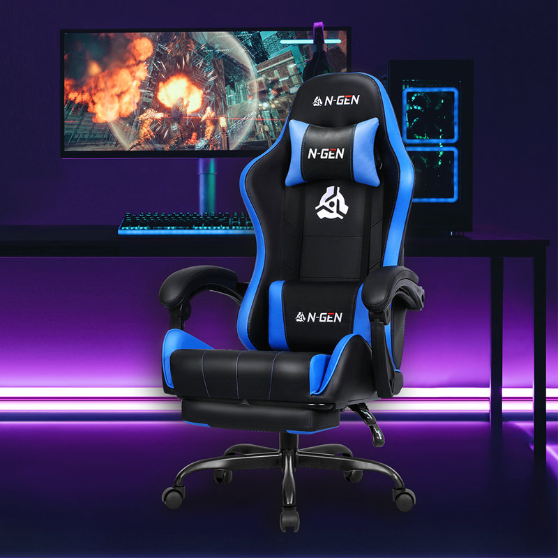 N-GEN Adjustable Reclining Ergonomic Faux Leather Swiveling PC & Racing Gaming Chair, Blue