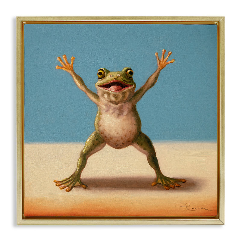 Cadre flottant avec motif de grenouille, par Lucia Heffernan, H 18 po x l 18 po, Cadre flottant métallique doré