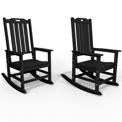 Dareona HDPE Adirondack Rocking Chair Set of 2, All-Weather High-Back Porch Rockers