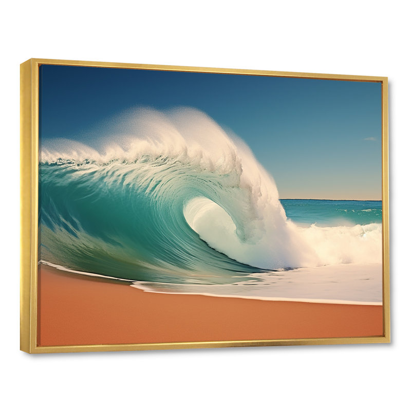 «Turquoise Power of Ocean Wave II», reproduction sur toile, H 12 po x l 20 po x P 1 po, Cadre flottant doré