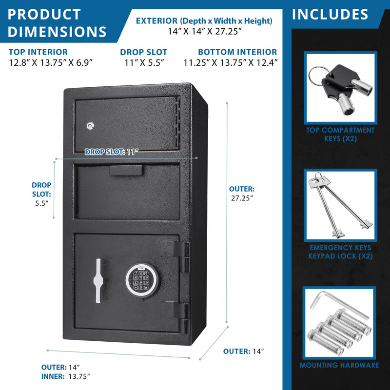 Large Locker Depository Safe With Digital Keypad (0.72-0.78 Cubic Ft)
