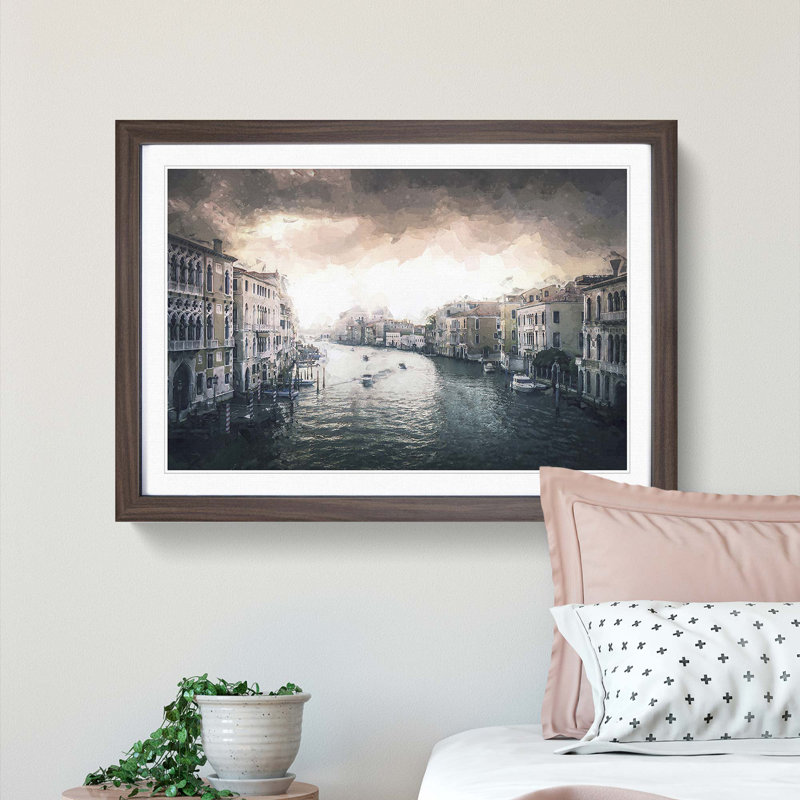 The Grand Canal in Venice Italy in Abstract - Picture Frame Graphic Art Print, 48cm H x 65cm W x 2cm D, Walnut Framed