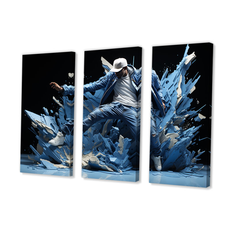 Noir et bleu Break Dance Fusion IV - ensemble d'art mural de danse, H 32 po x l 48 po