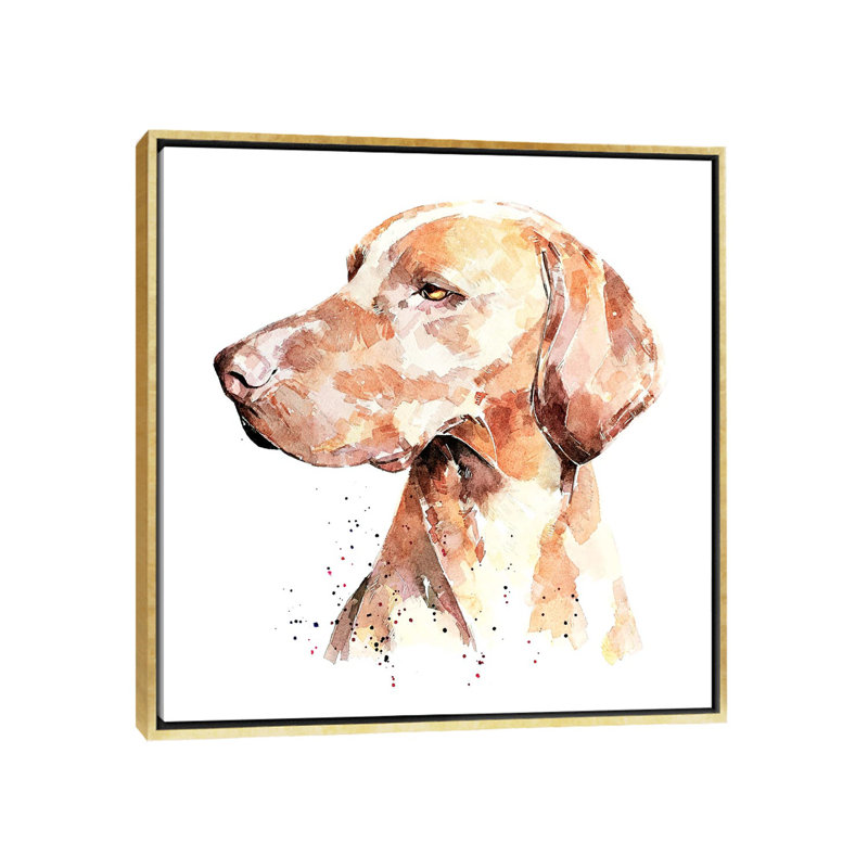 Vizsla a Penny for Your pensé par EdsWatercolours - impression, H 18 po x l 18 po x 1,5 po, Toile encadrée d'or, Pas de tapis