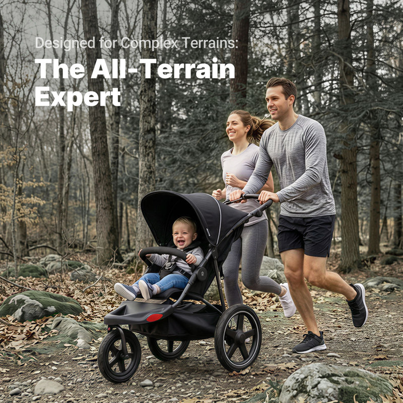 Adjustable Handlebar All-Terrain Frame Jogging Stroller For Babies & Toddlers, Black