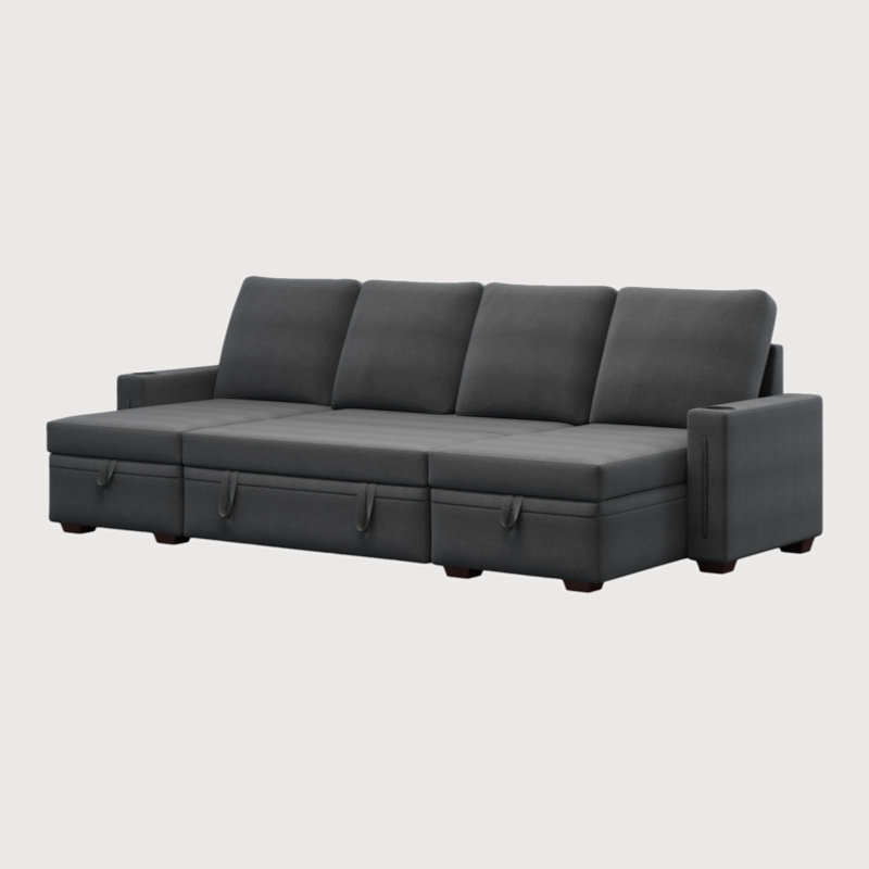 91" Convertible Sofa Couch with Pull Out Couch Bed, Dark Gray