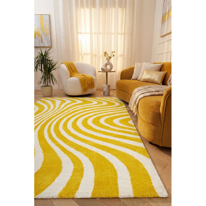 Joli Striped Area Rug Soft Dense Pile for Living Rooms and Bedrooms, Yellow/White, Rectangle 80 x 150 cm
