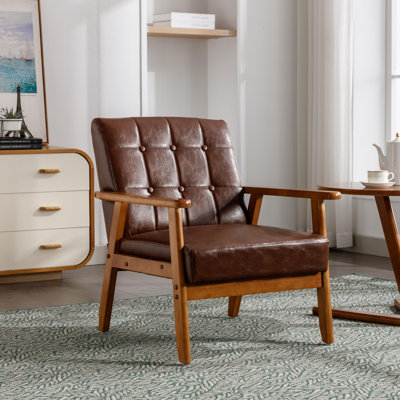 Accent Chair, Mid-century Modern Armchair With Solid Wood Frame,Armchair For Living Room, Bedroom-Brown
