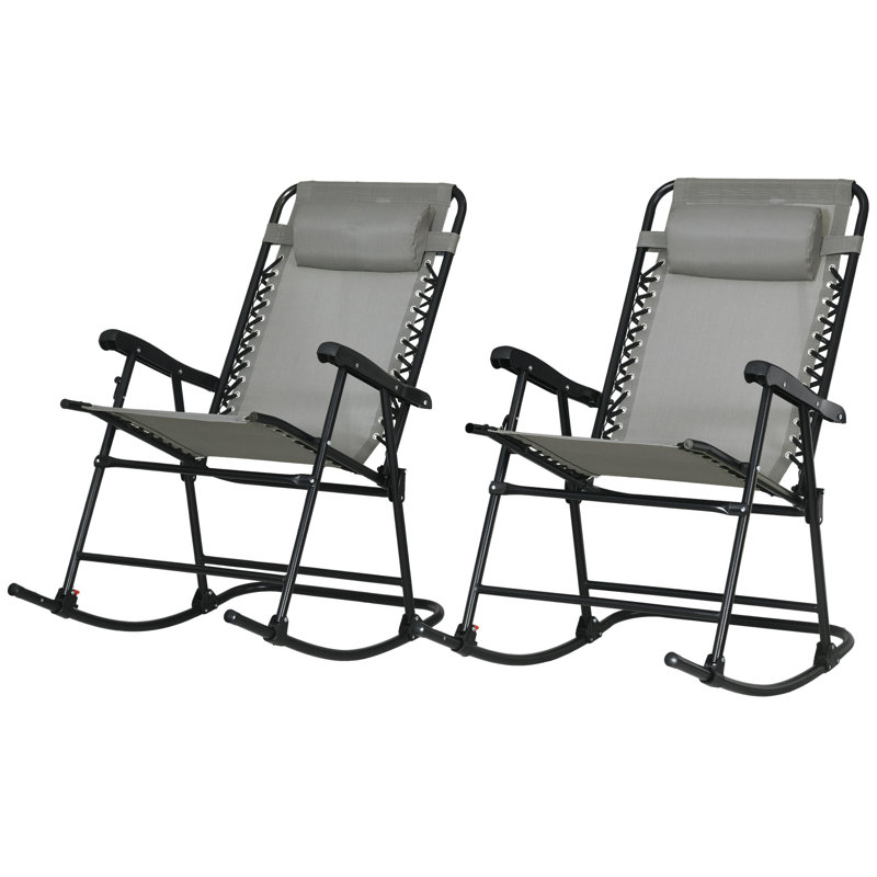 Ensemble de chaises berçantes d'extérieur 2 pièces, ensemble de chaise berçante pliable pour patio avec appui-tête