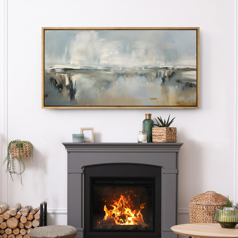«Minimal Landscape Abstract Shoreline Hues Seacape», reproduction d'art sur toile, H 30 po x l 60 po, Naturel