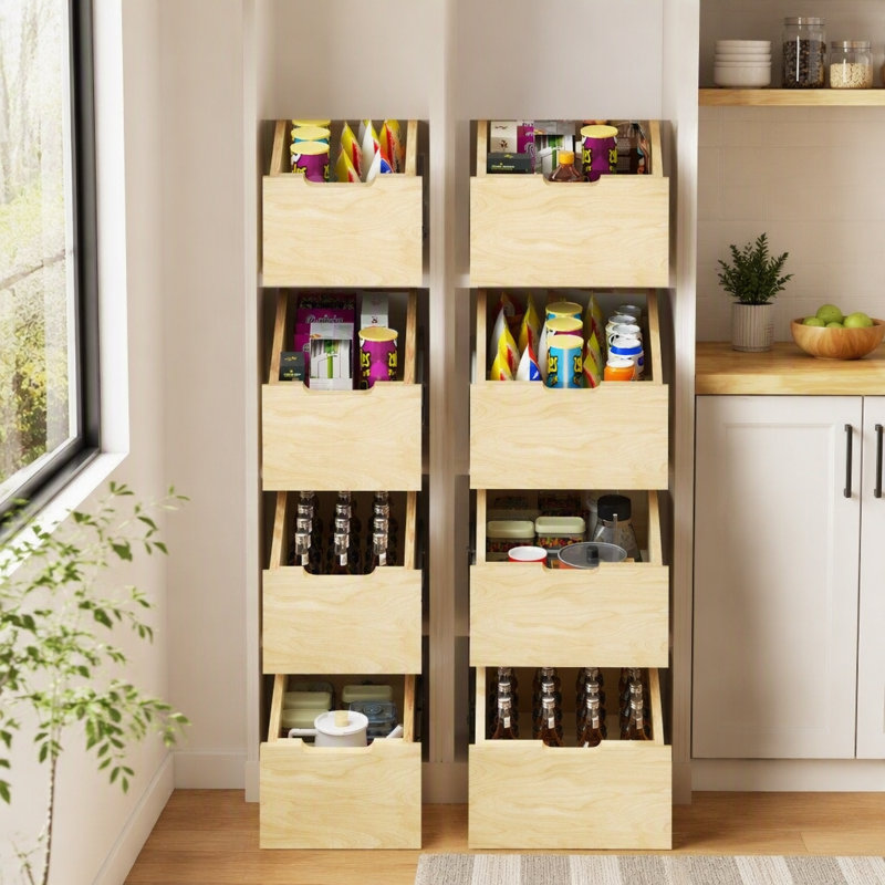 Étagère de rangement coulissante en bois avec fermeture à glissière, rails à pleine extension pour tablettes coulissantes, pour organiser les armoires de cuisine et le rangement du garde-manger.