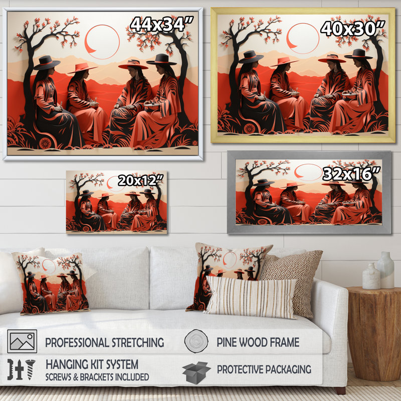 Western Desert Nomads Papercut, reproduction d'art sur toile, H 16 po x l 32 po x P 1 po, Cadre flottant noir