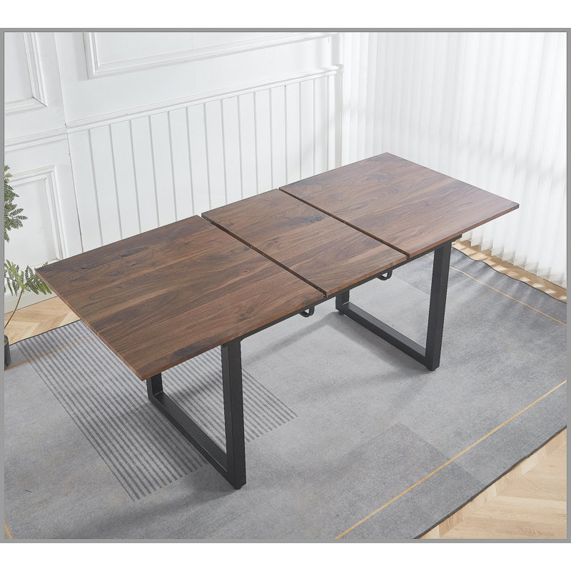 Table de salle à manger carrée extensible avec pieds en métal, conception moderne peu encombrante pour des espaces de vie polyvalents