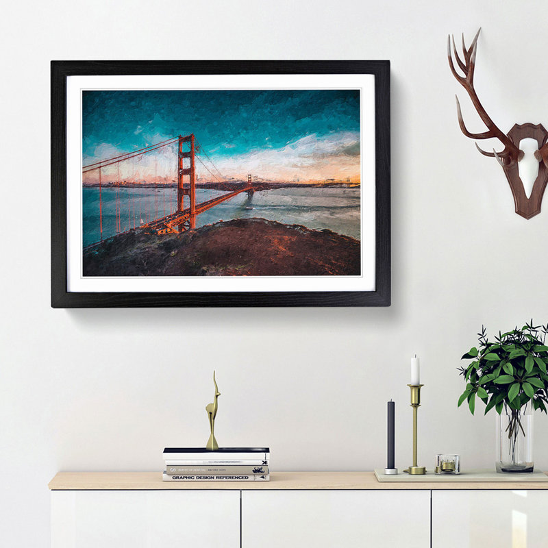 The Golden Gate Bridge in San Francisco Bay - Picture Frame Painting Print, 36cm H x 48cm W x 2cm D, Black Framed