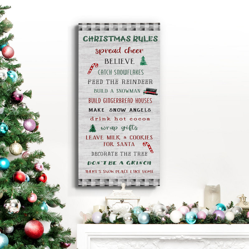 Toile tendue avec châssis Gingham Christmas Rules - prêt à accrocher, H 16 po x l 8 po x P 1 po