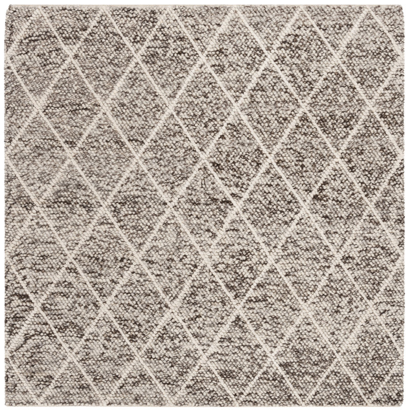 Tapis géométrique en laine / coton tissé à la main Huberty, Carré 6 pi
