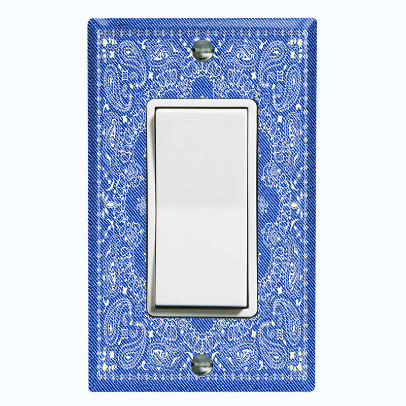 Metal Light Switch Plate Outlet Cover (Purple Paisley Circle White Tile   - Single Toggle), Blue