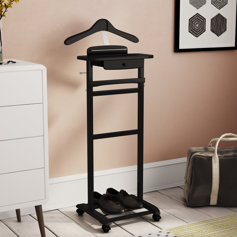 Solid Wood Iron Freestanding Valet Stand, Black