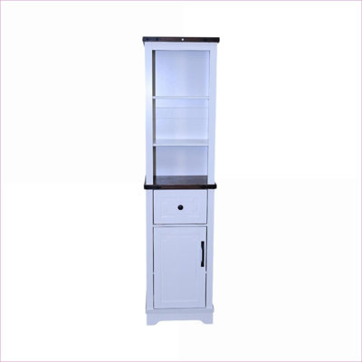 Cabinets, Farmhouse Tall Linen Cabinet with Adjustable Shelves &amp; Drawer, White with Top | Farmhouse | Bathroom