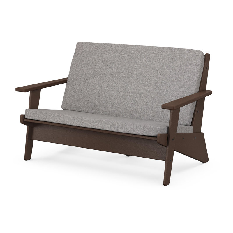 Riviera Modern Lounge Loveseat, Mahogany, Dune Burlap