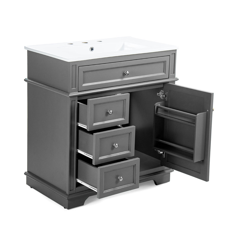 30'' Single Bathroom Vanity With Ceramic Top, Gray