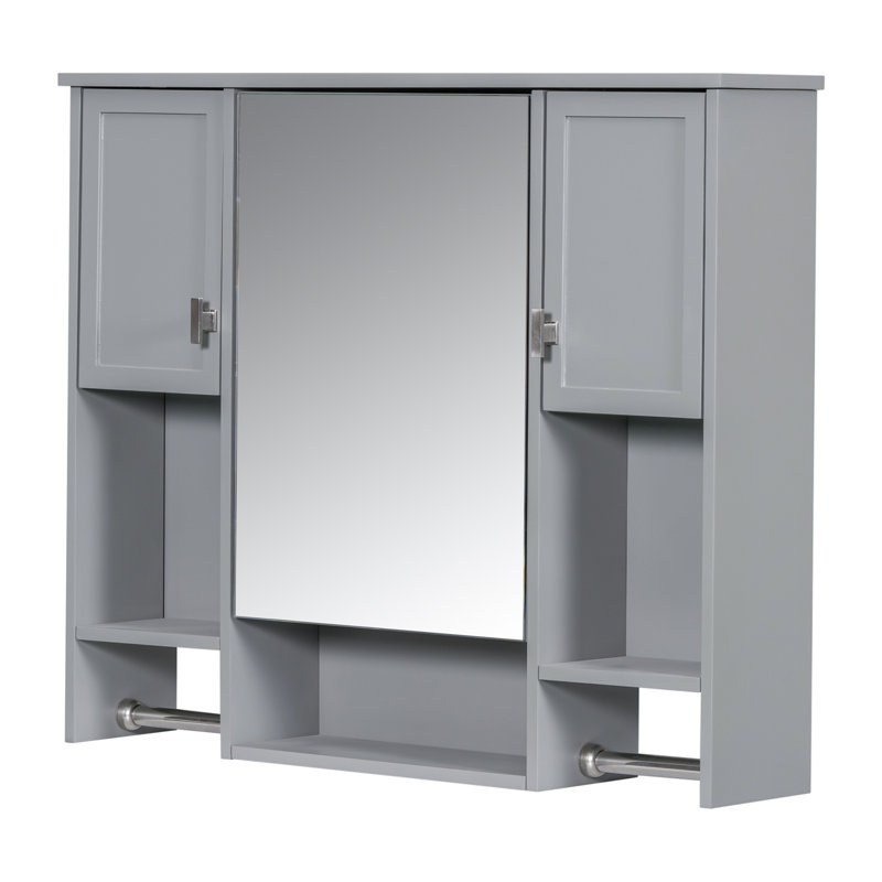 Armoire de salle de bain murale avec miroir, Gris