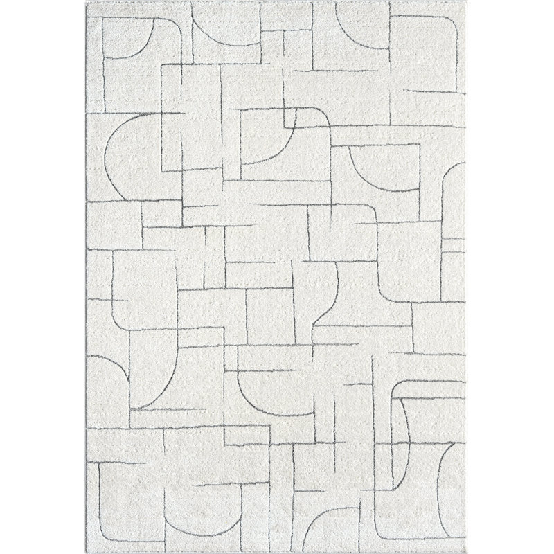 Abani Cupp COZ120A Modern Cream Grey Lines Area Rug, Rectangle 5'12" x 8'12"