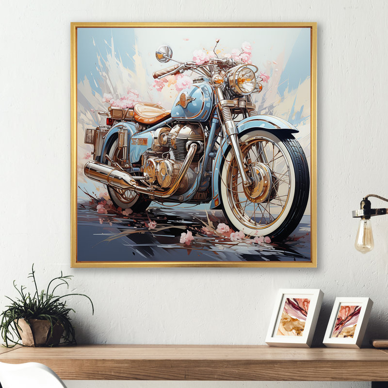 Motocyclette la liberté attend sur toile, H 30 po x l 30 po x P 1 po, Cadre flottant doré