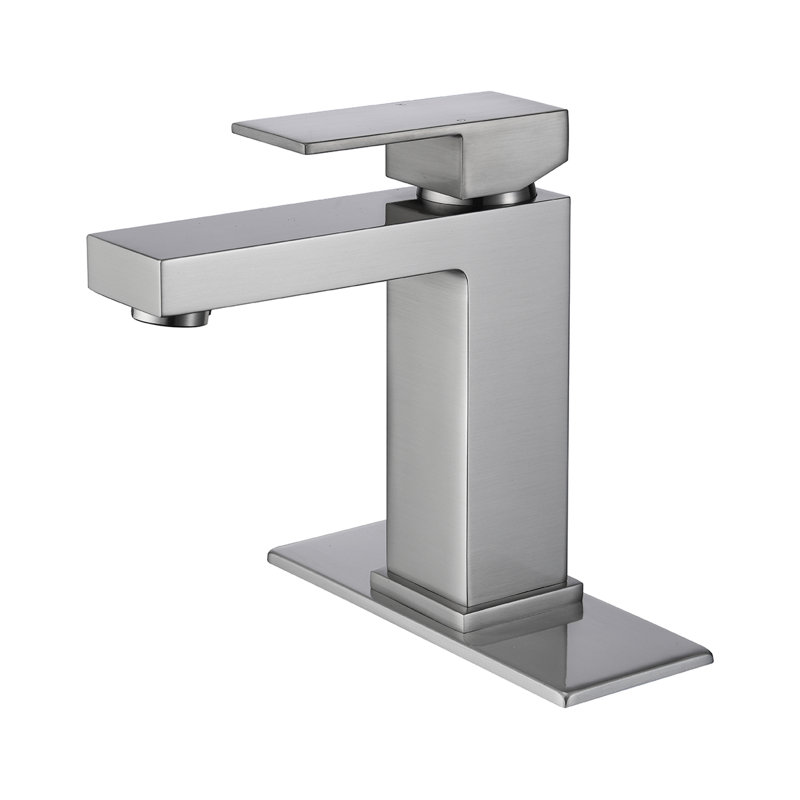 Robinet pour salle de bain à poignée simple, nickel brossé