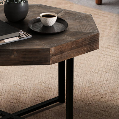 Table basse octogonale avec pieds en métal, design rétro brun antique pour le salon