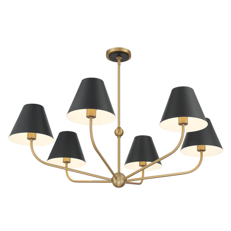 Ksyn 6 Light Vibrant Gold Chandelier, Black/White