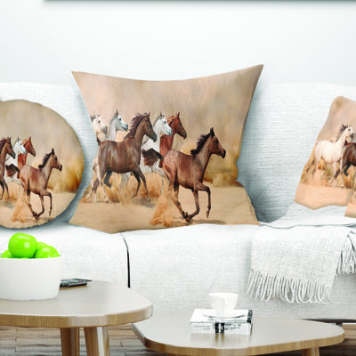 Herd Gallops in Sand Storm - Animal Printed Throw Pillow