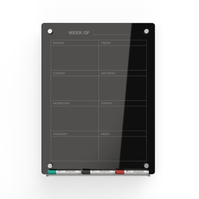 Audio-Visual Direct 18" x 24" Magnetic 7-Day Weekly Planner Dry Erase Glass Board for Wall