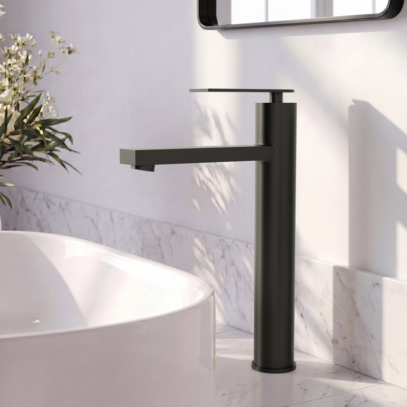 Single Hole Vessel Bathroom Faucet, Single Handle Vessel Bathroom Sink Faucet with Drain Assembly, Matte Black