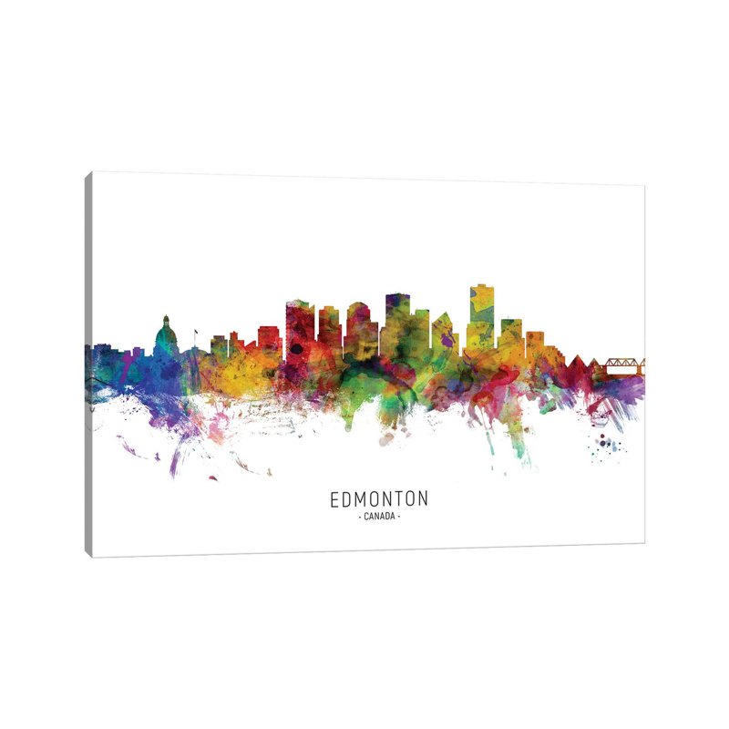 Edmonton Edmonton Skyline par Michael Tompsett - peinture sur toile tendue, H 26 po x l 40 po x 1,5 po