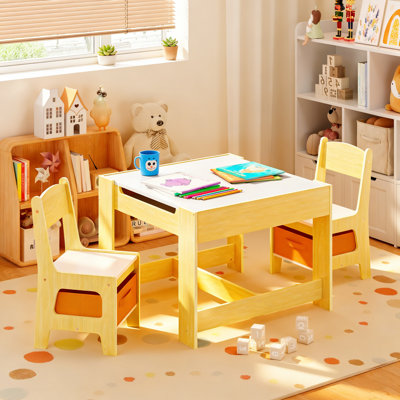 Multi-Functional 3-Piece Kids Activity Table & Chair Set With Removable Top, Built-In Storage Drawers & Open Shelf – Ideal For Playing, Drawing, Eatin by 17 Stories