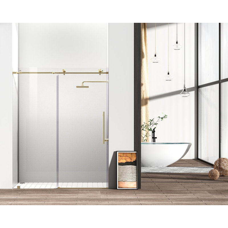 55.47" - 60" W x 76" H Single Sliding Frameless Shower Door, Gold