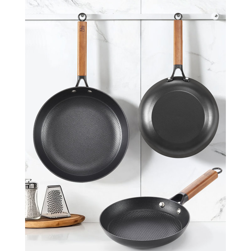 Poêles antiadhésives en fonte de 8 po de diamètre, poêle à frire avec poignée en bois d'acacia amovible, poêle à œufs omelette antiadhésif en nid d'abeille, plaques de cuisson faciles à nettoyer, compatibles avec toutes les surfaces de cuisson