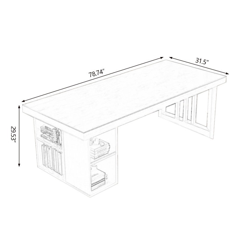 Bureaux rectangulaires en bois massif noyer, H 29,53 po x l 78,74 po x P 31,5 po, Retour à gauche