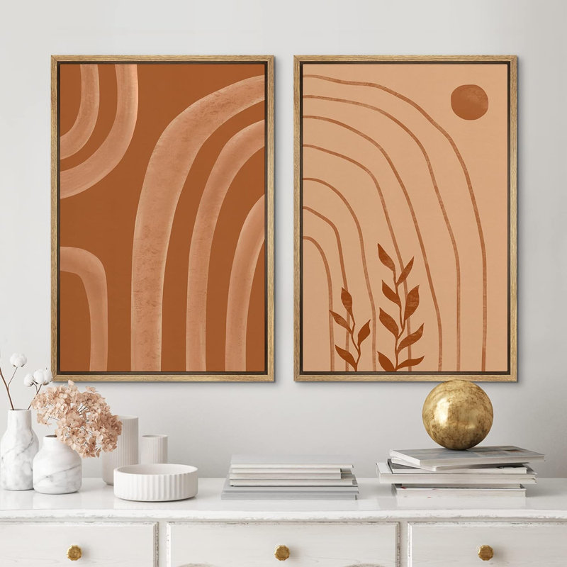 «Mid-Century Semi-Circle Polygons Variété», 2 pièces, H 36 po x l 24 po, Naturel
