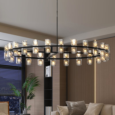 48 Inches Crystal For Home Decor, Luxury Black Design, Led Lighting, Ceiling - Mounted, Hardwired, 48W 3, Energy Efficient, Even Distribution, 2700K Warm White , Design Living Room And Dining Easy To