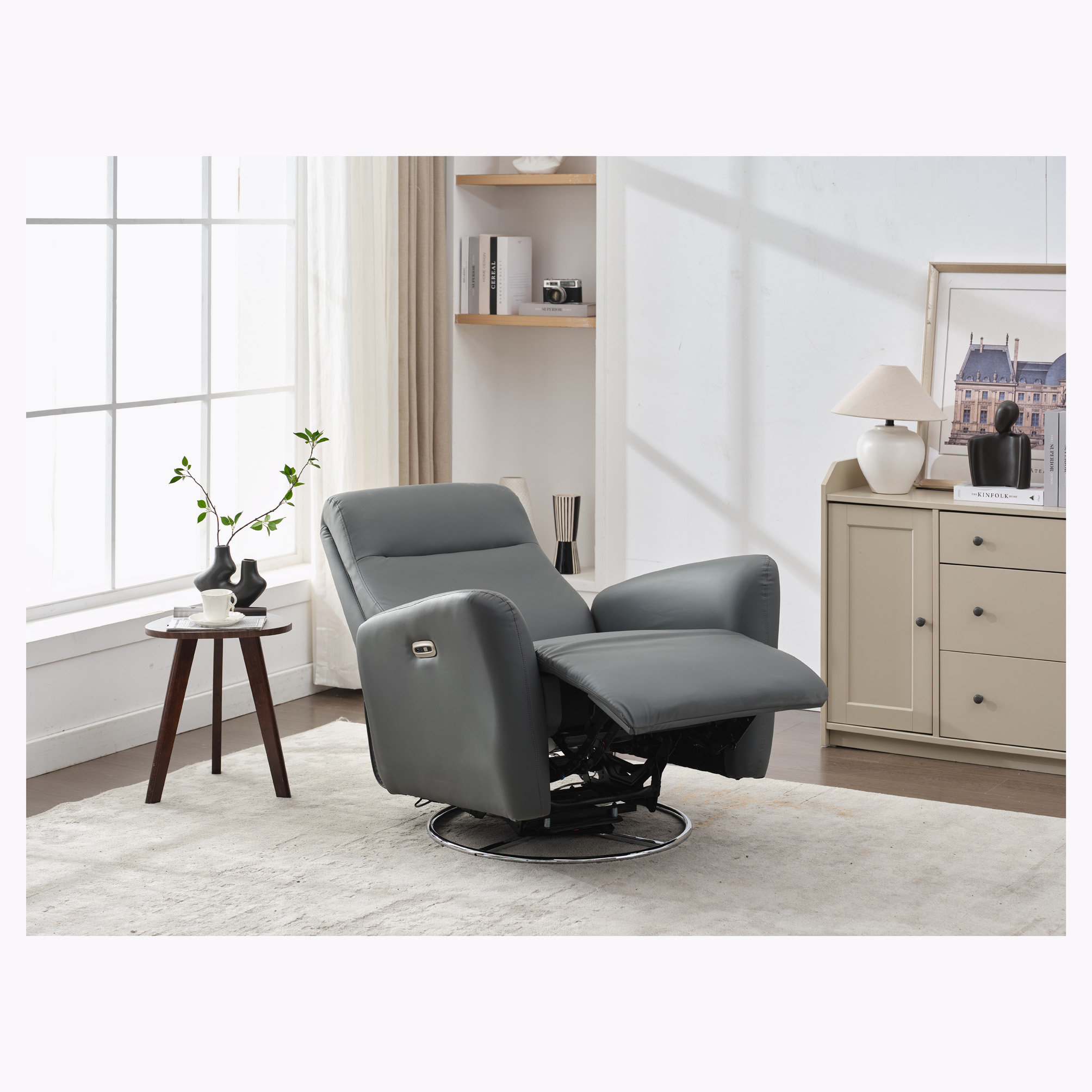 Latitude Run® PU Faux Leather Power Swivel Glider Recliner Chair ...